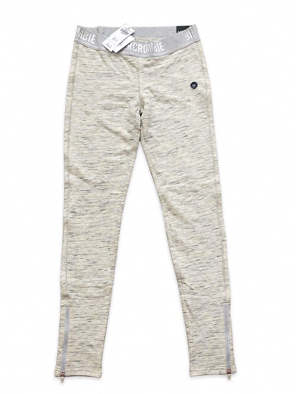 Abercrombie & Fitch Light Heather Gray Logo Waistband Leggings with Ankle Zips